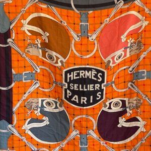 AUTHENTIC HERMES Sellier Henri D'Origny Shawl Wrap Orange Cashmere Silk …